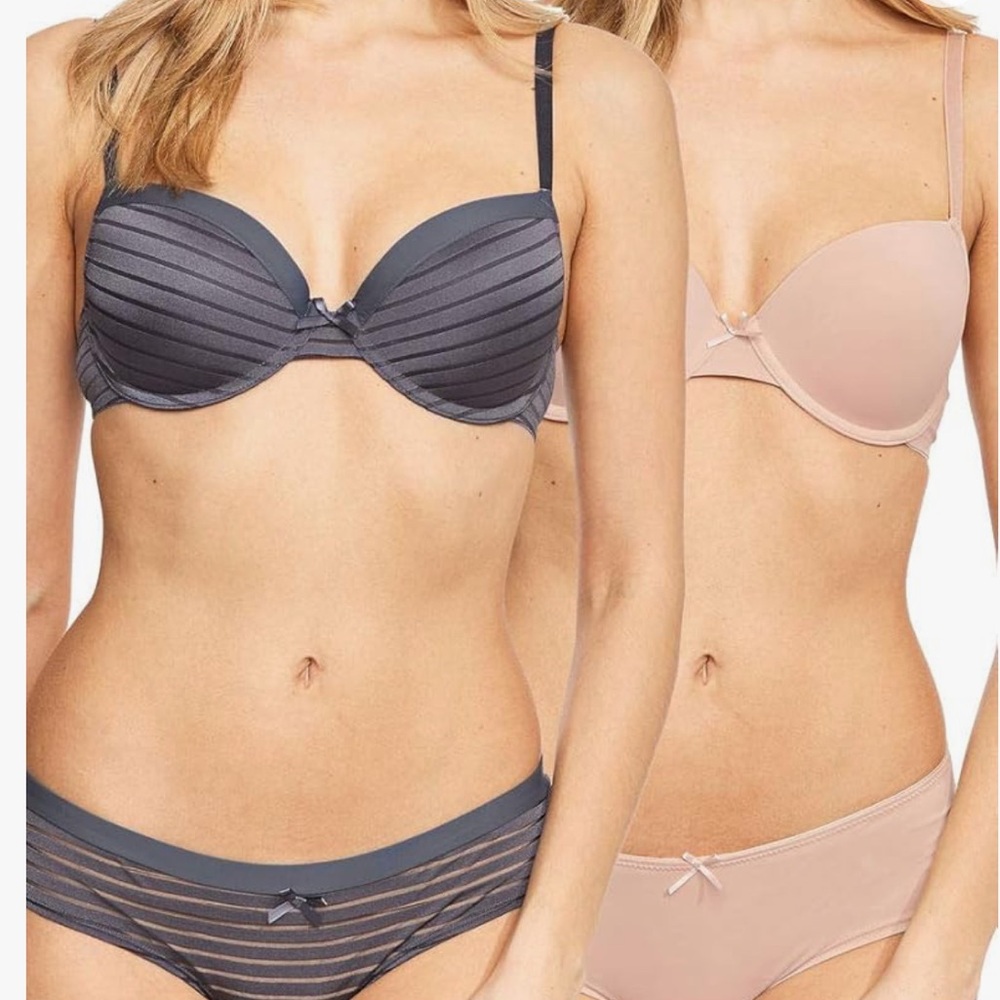 DORINA Womens Louise 2 Pack T-Shirt Bra Size 36B Black Beige